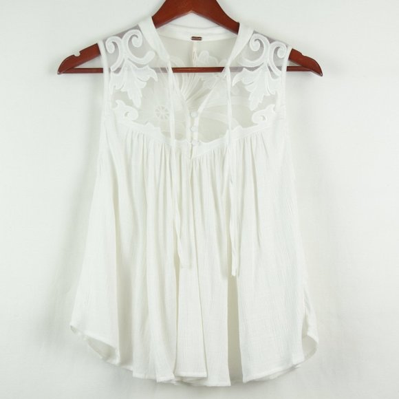 Free People White Lace Button Front Top XS - Picture 2 of 8